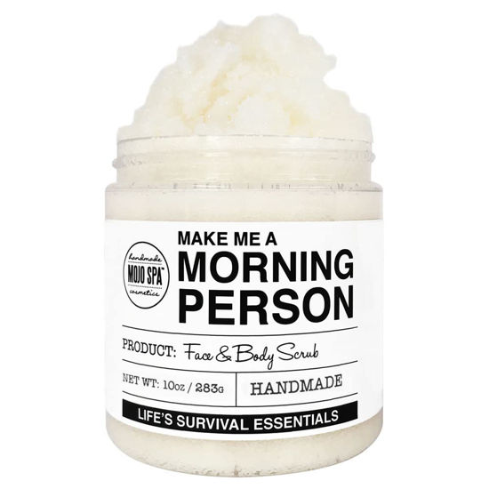 Picture of Mojo Spa Make Me a Morning Person Face and Body Scrub for Women and Men, Deep Moisturizing Facial and Full Exfoliating Skincare with Peppermint and Rosemary Scent, Sugar Based Exfoliator, 10 oz.