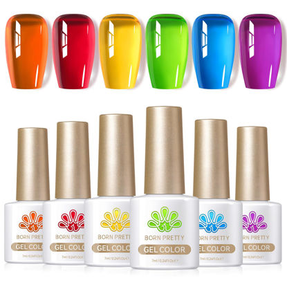 Picture of Born Pretty Neon Jelly Gel Nail Polish Glass Crystal Spring Summer Transparent Ice Jelly Gel Polish Rainbow Gleam Collection Soak Off Gel Nail Kit Minicure DIY Gifts 6PCS