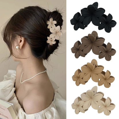 Picture of ANBALA 4PCS Hawaiian Plumeria Flower Hair Clips - Large Non-Slip Matte Claw Clips for Women, Strong Hold Beach Hair Accessories
