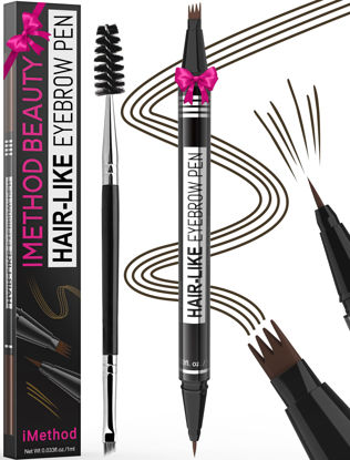 Picture of iMethod Eyebrow Pen - Eyebrow Pencil Magical 2-in-1 Eye Brow Pencils for Women with 4-Fork-Tip & Precise Brush-Tip Create Natural Hair-Like Brows, Last All-Day, Microblading Eyebrow Pen, Black Brown