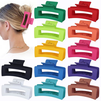 Picture of Sisiaipu 3.5 Inch Medium Hair Accessories: 12 Pcs Square Jaw Clips for Thick and Thin Hair - Rectangular Bulk Clips for Women and Girls - Dopamine