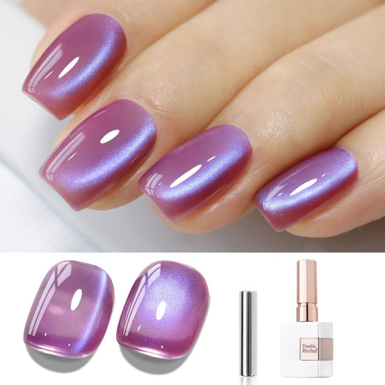 Picture of Double Rhythm 15ML Ice Glass Cat Eye Gel Polish with Magnet Holographic Glitter Shimmer Translucent Sheer Color Salon Soak Off Magnetic Nail at Home (Rose Violet-MC1131)