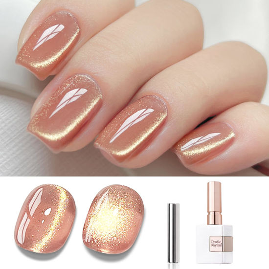 Picture of Double Rhythm 15ML Ice Glass Cat Eye Gel Polish with Magnet Holographic Glitter Shimmer Translucent Sheer Color Salon Soak Off Magnetic Nail at Home (Pink Gold-MC1122)
