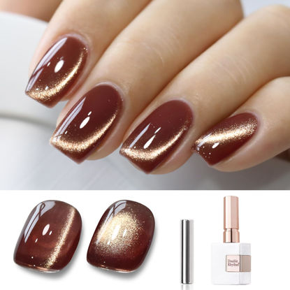 Picture of Double Rhythm 15ML Ice Glass Cat Eye Gel Polish with Magnet Holographic Glitter Shimmer Translucent Sheer Color Salon Soak Off Magnetic Nail at Home (Coffee Brown-MC1126)