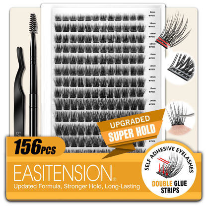 Picture of EASITENSION 156 PCS Self Adhesive Eyelashes Clusters Kit Lash Clusters DIY Eyelashes Pre Glued Reusable No Glue Needed No Remover No residue