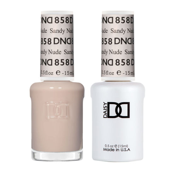 Picture of DND Gel Polish Set, Sheer Collection, UV/LED Gel Polish and Air Dry Nail Lacquer, Matching Chip-Free Polish Duo, 858 Sandy Nude, 0.5 Fl Oz