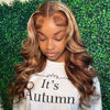Picture of Pizazz Honey Blonde Lace Front Wigs Human Hair Pre Plucked with Natural Hairline 13x4 Glueless Wigs Human Hair 180 Density 4/27 Highlight Body Wave Lace Frontal Wigs 18 Inch
