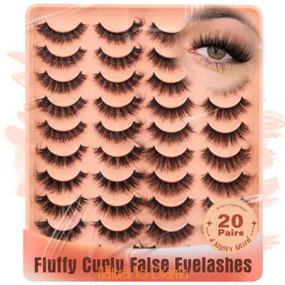 Picture of 20 Pairs False Eyelashes Natural Look Lashes Mink Fluffy Fake Eyelashes Wispy Strip False Lashes 4 Styles Mixed Thick Volume Faux Mink Eyelashes ALICROWN