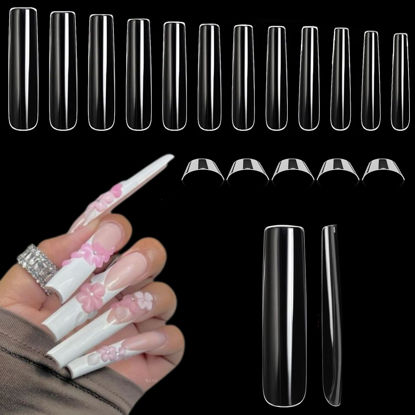 Picture of Luckyfairy XXL Nail Tips Square 504 Pcs 12 Sizes - No C Curve Flat Square Nail Tips Clear 2XL Full Cover Tapered Gel Acrylic Nail Tips False Nails Gelly Tips for Nail Extension Nail Art