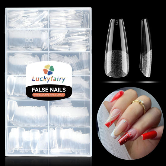 Picture of Long Coffin Nails Tips Half Matte 504pcs Long Coffin Gel x Nails Full Cover Coffin False Fake Press On Nails Easily DIY Art Salon Gel x Nail Extensions, 12 Sizes Luckyfairy