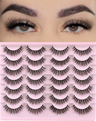 Picture of FARRED Natural Eyelashes Wispy Lashes Short False Eyelash Small Cat Eye Fake Lashes Full Pestañas Sets for MUA and Beginners Daily Makeup (F2 | 7-14mm)