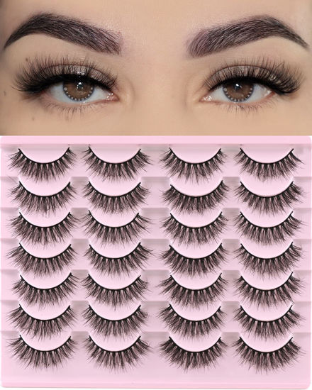 Picture of FARRED Natural Eyelashes Wispy Lashes Short False Eyelash Small Cat Eye Fake Lashes Full Pestañas Sets for MUA and Beginners Daily Makeup (F2 | 7-14mm)