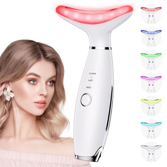 Picture of Dopsikn 7 Color Galvanic Machines - Red Light Therapy for Face and Neck, Face Massager Tool for Wrinkles, Double Chin, Vibrating Facial Massager with Thermals, White