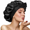 Picture of VECIIR Satin Bonnet Silk Bonnet for Sleeping Women, Ajustable Hair Bonnet for Curly Hair with Tie Band Black