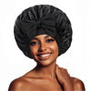 Picture of VECIIR Satin Bonnet Silk Bonnet for Sleeping Women, Ajustable Hair Bonnet for Curly Hair with Tie Band Black