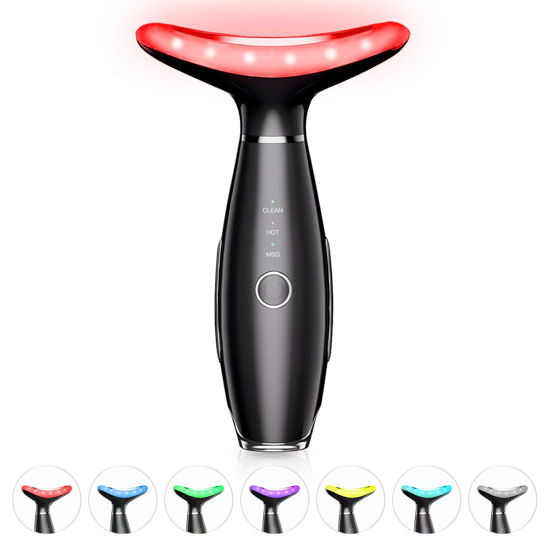Picture of ELISHINE 7 Color Neck Face Massager - Facial Massager Tool for Skin Care at Home, Vibrating Face Massager with Thermals, Galvanic Machines Black