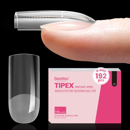 Picture of Beetles Tipex Instant Apex Nail Tips, 192Pcs Medium Square Upgraded Pre-building Pre-Etched Half Matte Gel Nail Tips Thicker Acrylic Nail Strong Full Cover False Nail Extension Building for Flat Nails