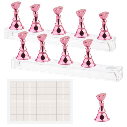 Picture of Nail Stand Acrylic Nail Art Display Stand Magnetic Nail Tips Practice Holder 54 Pcs Reusable Adhesive Putty for DIY Painting Nails Stand kit (Pink)