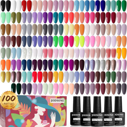 Picture of JODSONE 100 PCS (5 ml each) Gel Nail Polish Kit No Wipe Soak off Base Coat and Matte Glossy Top Coat Gel Polish Collections Gifts for Manicure Lovers