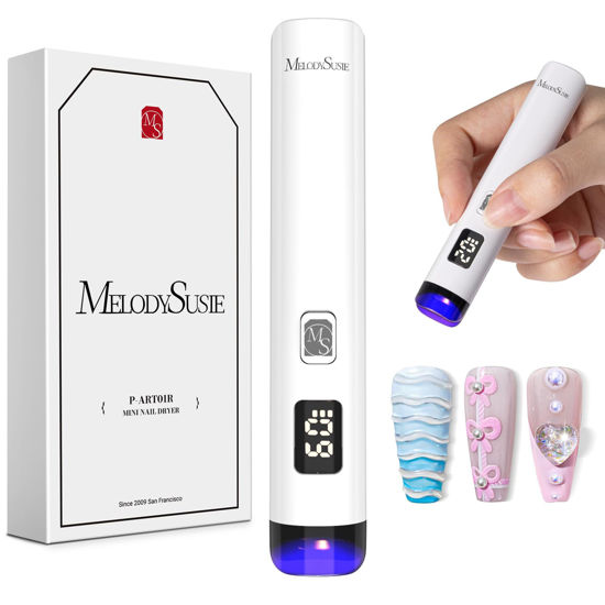 Picture of Melodysusie Handheld UV Light for Gel Nails, ART01R Cordless Gel X Nail Lamp Rechargeable with LCD Display, Eye-Protective Cover Flash Cure Nail Dryer for Rhinestone Glue Decoration DIY at Home White