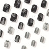 Picture of Christmas Press on Nails Short Square Fake Nails with Silver Glitter Design Xmas Tree Glue on Nails Snowflake Stick on Nails Glossy Reusable Winter Nails Gift False Nails for Women Girls Manicure