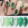 Picture of Born Pretty Jelly Gel Nail Polish, Christmas Glitter Gel Polish, Green Cat Magnetic Eye Gel Nail Polish, Sheer Crystal Transparent Auroras Pearl Nail Manicure 6PCS 7ml