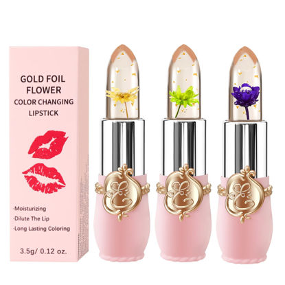 Picture of 3 Pcs/Set Flower Jelly Lipstick Set Temperature Change Moisturizer Long Lasting Nutritious Balm Magic Color Change Lip Gloss (Flower Jelly Lipstick 040506)