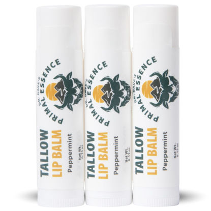 Picture of Dr. Dave's Primal Essence Moisturizing Tallow Lip Balm - Nourishing and Soothing Grass Fed Beef Tallow with Organic Coconut Oil, Beeswax, and Vitamin E - Peppermint Lip Balm, 3-Pack