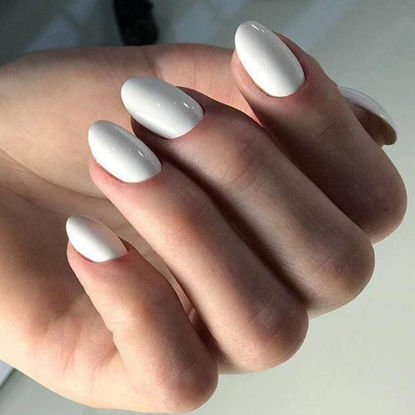 Picture of modelones Short Press on Nails, 32Pcs 16 Sizes Oval Fake Nails Kit Press Ons with Nail Glue, Adhesive Tabs, Nail File, Prep Pad, Manicure Stick, Elegant White