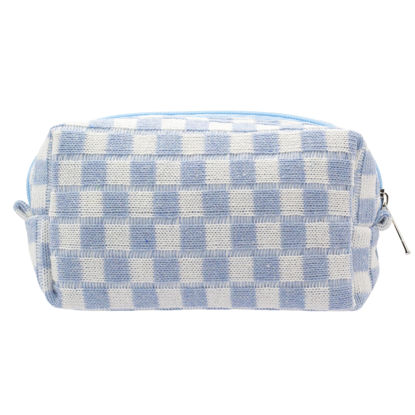 Picture of PAZIMIIK Checkered Makeup Bag for Purse Portable Zipper Make Up Pouch Small Cosmetic Case for Travel Accessories (Blue)