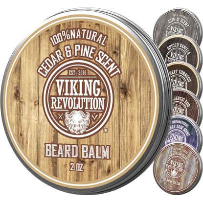 Picture of Viking Revolution Cedar and Pine Beard Balm - Beard Butter with Argan Oil, Beard Softener for Men with Jojoba Oil - Beard Moisturizer for Men with Beeswax - Beard Wax for Men (2oz, 1 Pack)