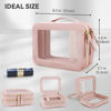 Picture of Prite Double Layer Makeup Bag for Women Portable Clear Makeup Bag Cute Waterproof Travel Cosmetic Bag with Gold Zipper for Car Essentials(Pearlescent Pink)