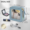 Picture of Prite Small Makeup Bag for Women Portable Clear Makeup Bag Cute Mini Waterproof Travel Cosmetic Bag with Gold Zipper for Car Essentials(Blue)