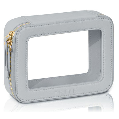 Picture of Prite Clear Makeup Bag Cosmetic Organizer Case Waterproof Travel Toiletry Bag Skincare Pouch with Golden Zipper(Grey)