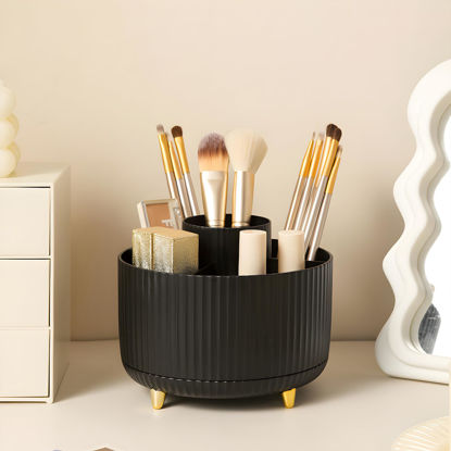 Picture of Makeup Brush Holder Organizer,360° Rotating Makeup Brush Organizer,5 Slot Make up Brushes Cup for Cosmetics, Nail Polish, Art Supply, Bathroom Vanity Desktop Organizer - Black