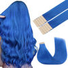 Picture of GOO GOO Tape in Hair Extensions Human Hair, Blue, 18inch 25g 10pcs, Colored Tape ins Human Hair Extensions, Silky&Soft Invisible Tape Ins, Hair Highlighted for Party