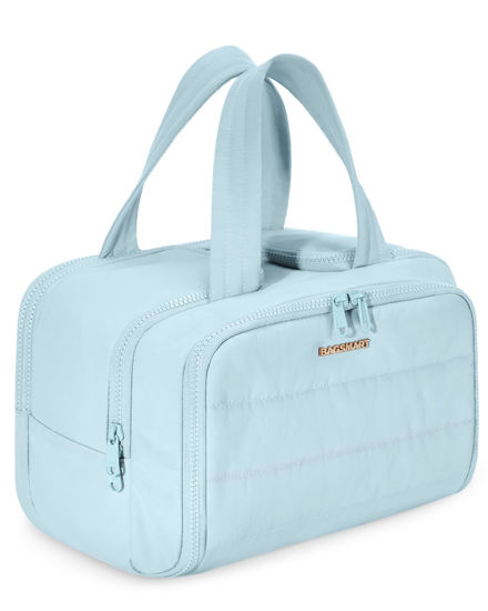 Picture of BAGSMART Travel Toiletry Bag, Lightweight Large Wide-open Travel Bag for Women, Puffy Cosmetic Makeup Bag Organizer with Handle for Accessories,Essentials, Toiletries, Blue