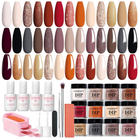 Picture of AZUREBEAUTY Dip Powder Nail Kit 20 Colors Glitter Nude Black Grey Fall Winter 31 Pcs Dip Powder Liquid Set with Top/Base Coat Activator for French Nails Art Manicure DIY Salon Women Gift