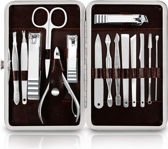 Picture of Utopia Care 15-Set Valentines Day Gifts for Her and Him Manicure Kit Nail Clippers for Men and Women, Manicure Set with Nail Kit, Pedicure Kit Grooming Kit with Luxurious Travel Case - Silver