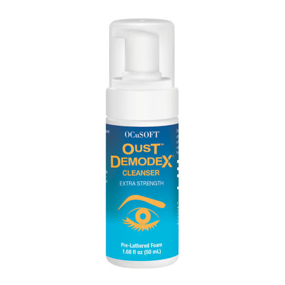 Picture of OCuSOFT Oust Demodex Foam Cleanser - Extra Strength - Foaming Cleanser for Eyelids & Eyelashes with Tea Tree Oil - Eyelid Cleanser to Remove Oil, Debris & Pollen - 1.68 fl oz