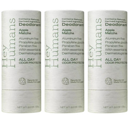 Picture of Hey Humans Deodorant, Aluminum Free Deodorant for Women and Men, Contains Naturally Derived Ingredients, All Day Odor Control, Refreshing Essential Oils, Earth Friendly Package, Apple Matcha