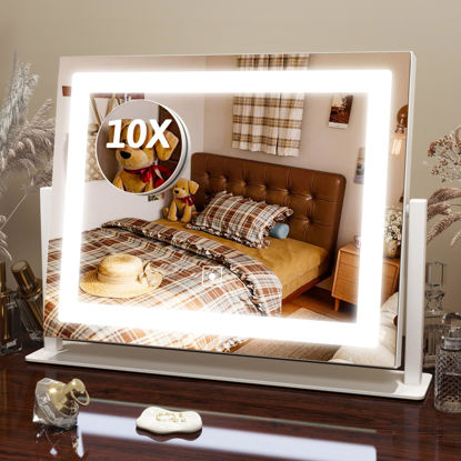 Picture of FENNIO Vanity Mirror with Lights, 12" x 16" Lighted Makeup Mirror with Smart Touch Control, 3 Color Modes & Brightness Adjustable, LED Makeup Mirror with 10X Magnification, 360° Rotation for Bedroom