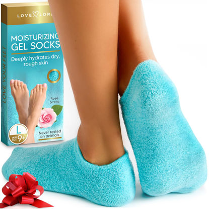 Picture of Premium Moisturizing Socks - Self Care Gifts for Women (Sizes 9-11) Gel Silicone Aloe Foot Spa Sock Infused with Vitamin E & JoJoba Oil
