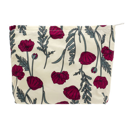 Picture of PAZIMIIK Floral Makeup Bag Large Cotton Zipper Pouch for Purse Travel Canvas Make Up Organizer for Women Cosmetic,Poppy Beige