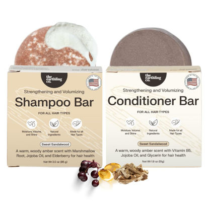 Picture of The Earthling Co. Shampoo & Conditioner Bar Set - Promote Hair Growth, Strengthen & Volumize All Hair Types - Paraben & Sulfate Free Formula with Natural Ingredients for Dry Hair (Sweet Sandalwood)