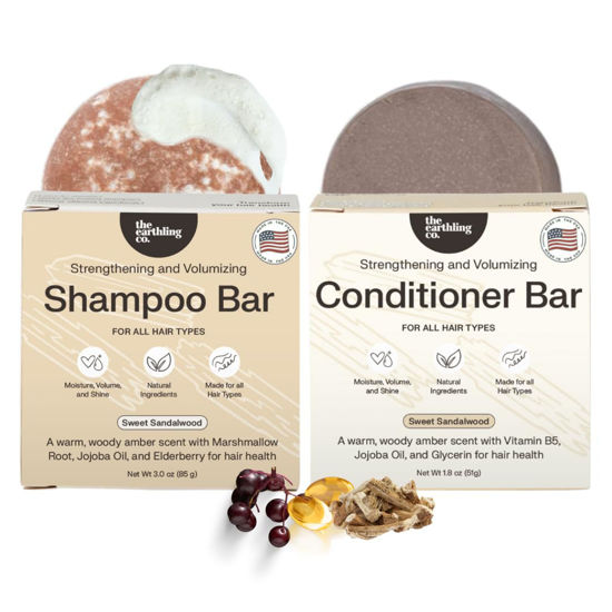 Picture of The Earthling Co. Shampoo & Conditioner Bar Set - Promote Hair Growth, Strengthen & Volumize All Hair Types - Paraben & Sulfate Free Formula with Natural Ingredients for Dry Hair (Sweet Sandalwood)