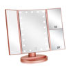 Picture of Flymiro Tri-fold Lighted Vanity Makeup Mirror with 3x/2x Magnification,21 LEDs Light and Touch Screen,180 Degree Free Rotation Countertop Cosmetic Mirror,Travel (Rose Gold)