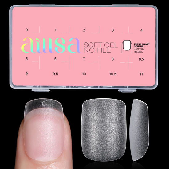 Picture of AILLSA Extra Short Square Nail Tips 450PCS Full cover Clear Nail Tips Matte No Need Files Upgraded Gel x Press on False Nail Tips for Nail Extension Fake Nail Tips Manicure 15 Sizes