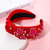 Picture of CEALXHENY Valentine's Day Hairband, Red/Pink Beaded Heart Headband, Wide Top Knot Headband with Crystal, Jeweled Rhinestone Headband for Women, Valentine's Day Gifts