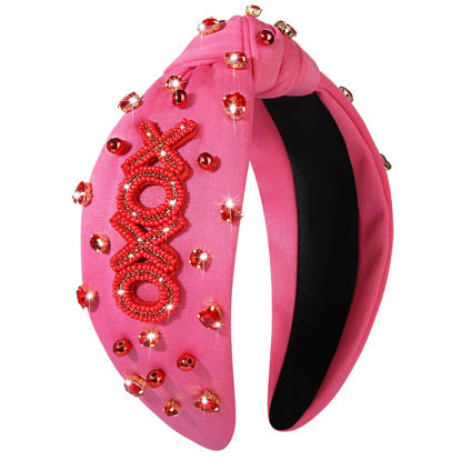 Picture of CEALXHENY Valentine’s Day Headband for Women Rhinestone Heart Headbands Red Pink Crystal Knotted Headband Valentine’s Day Hair Accessories Gifts (Bead XO2)
